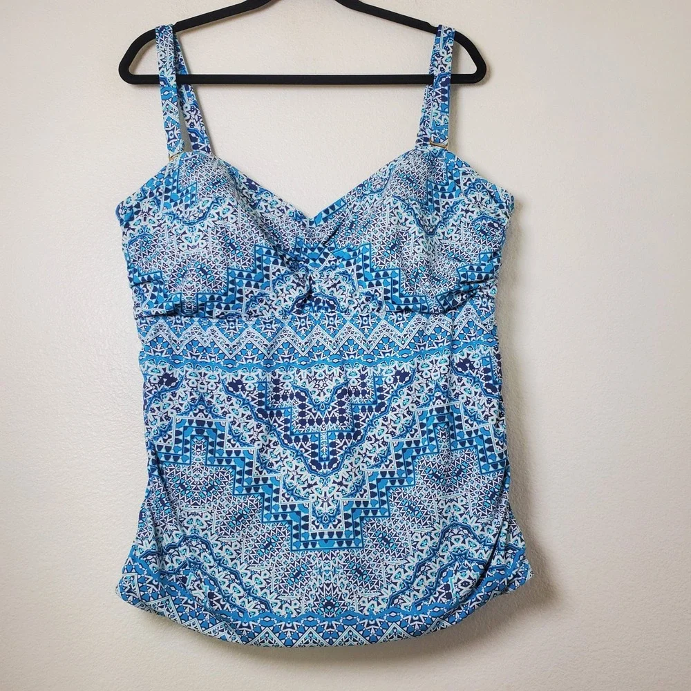 Curve by Sunsets‎ Tangier Iconic Twist Underwire Tankini Swim Top Blue White 20W